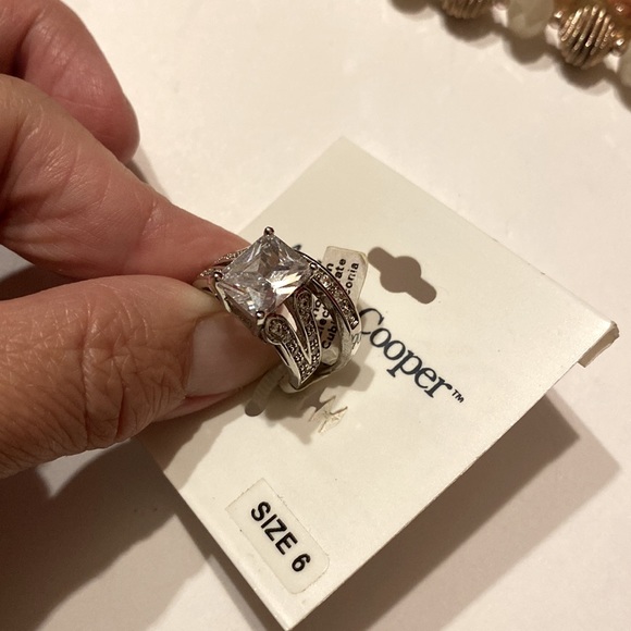 Fashion wedding ring set size 6 eternity band with large square engagement ring - Picture 3 of 3